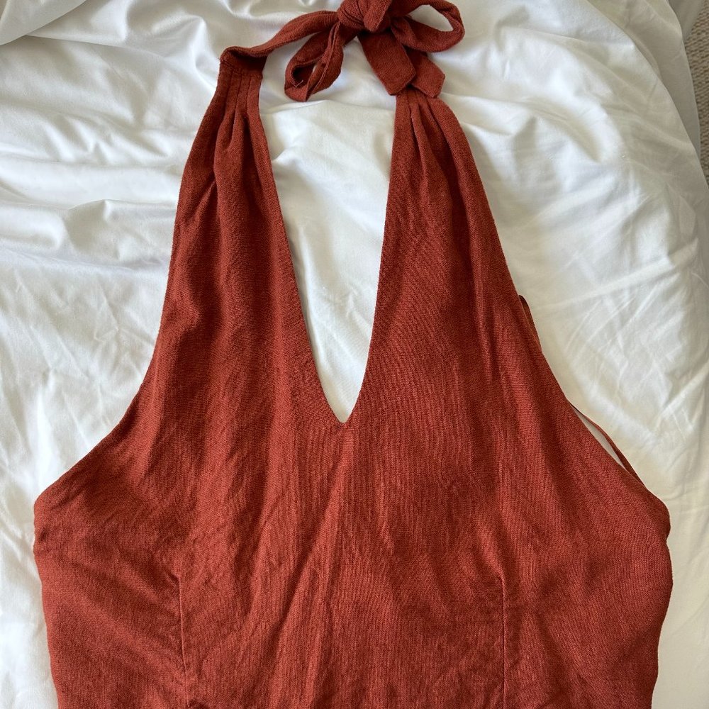 Abercrombie & Fitch Linen Blend Cropped Halter Top Size L Rust Color
